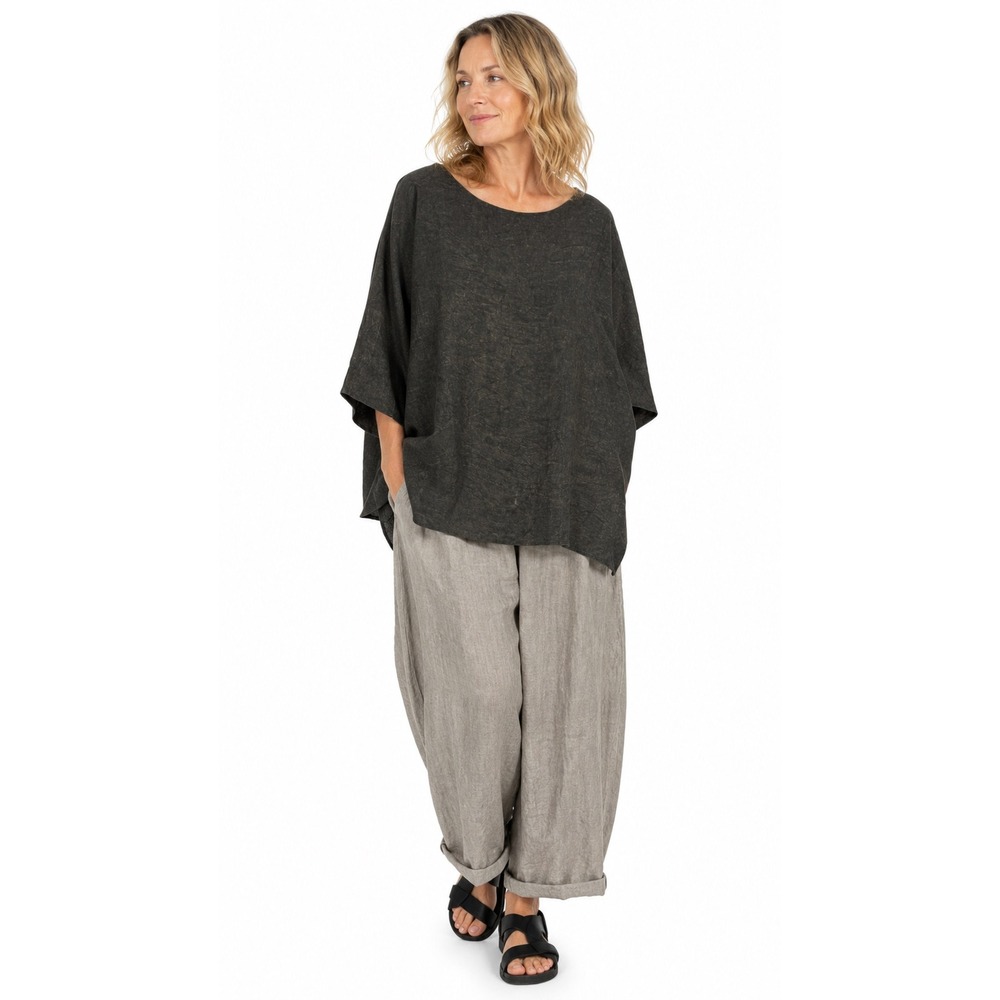 Maiwa 100% Linen Naturally Dyed Block Printed Oversized Tunic Top Women Size M